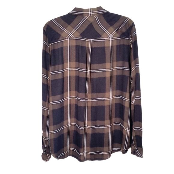 BeachLunchLounge Button Up Shirt Wmn's Sz XL Brown Check Long Sleeve - Picture 3 of 13